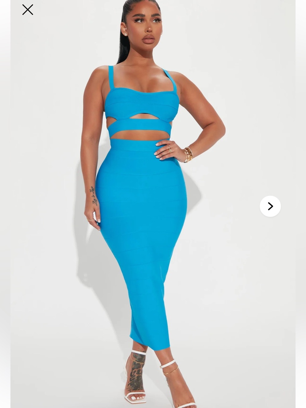 Fashion Nova Bright Blue High-Waist Midi Bandage Skirt